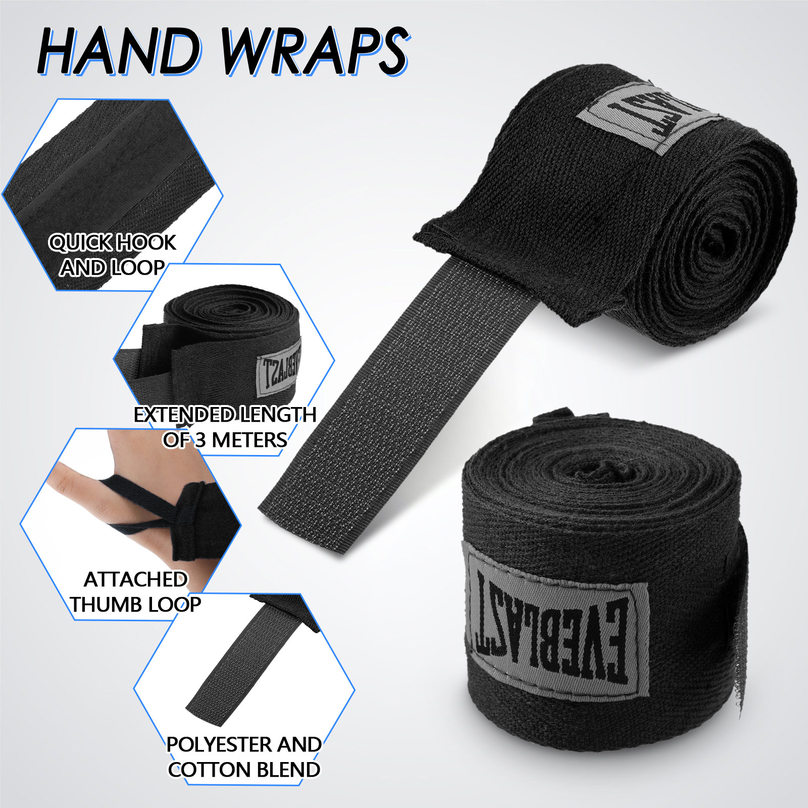 Wrist Wraps Fitness - Bandagens de boxe de algodão, envoltórios