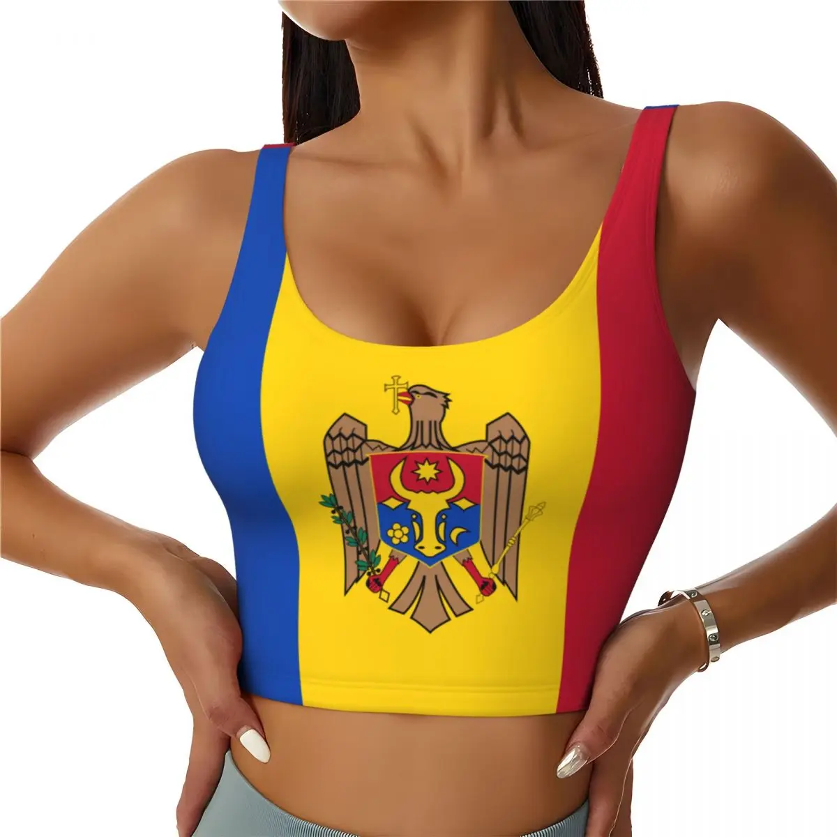 Bandeira da Moldavia Tops Bási - Yoga Và Fitness avaliação e preço