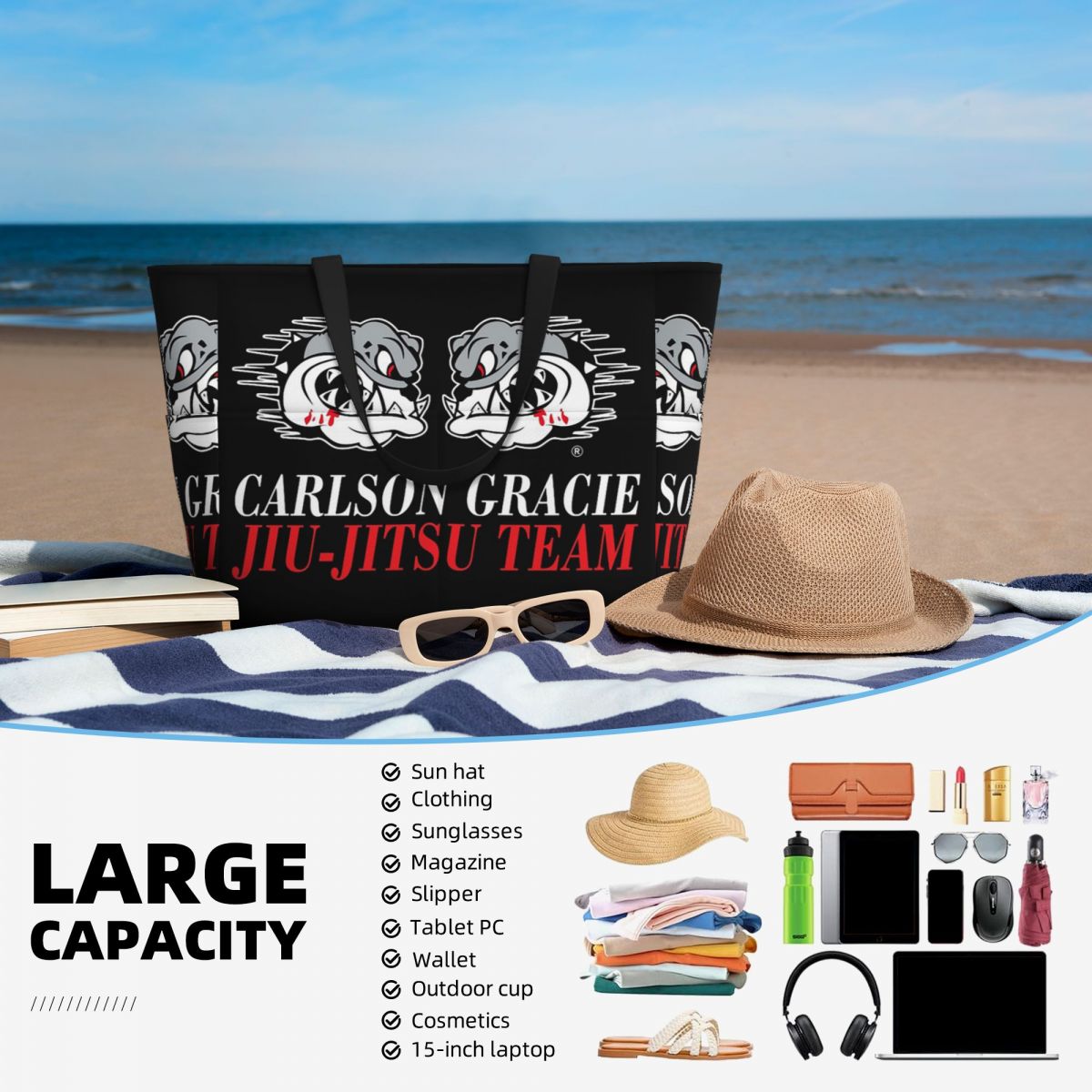 Bolsa de praia com logotipo da - Yoga Fitness Jiu Jitsu avaliação e preço